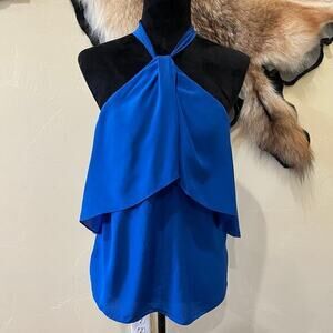 Mika Mindel Royal Blue‎ 100% Silk Halter Tank